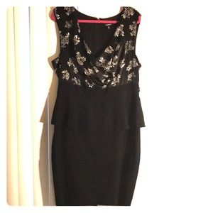 Black floral pattern peplum cocktail dress